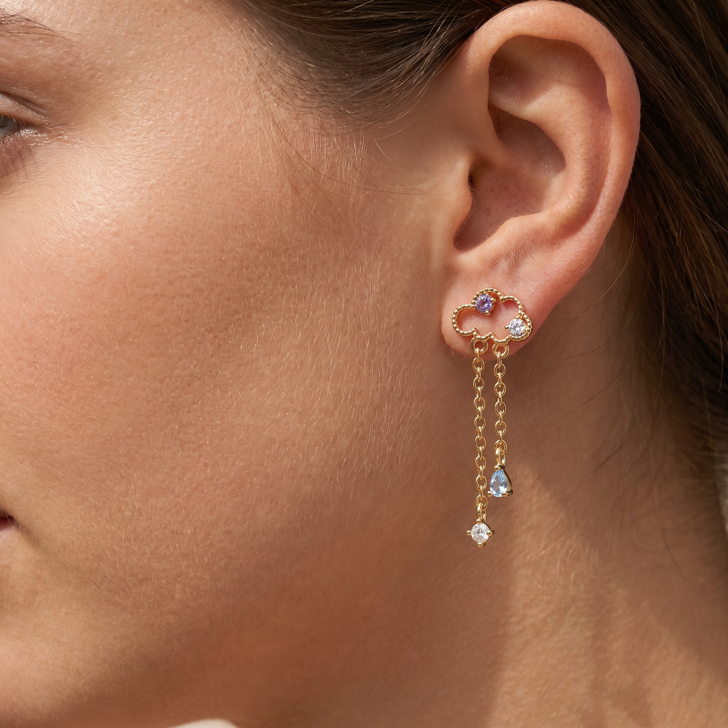 Cubic Zirconia Cloud Chain Drop Earrings