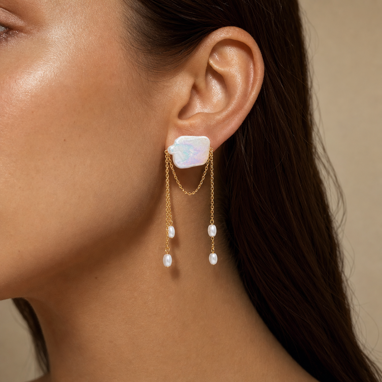 Pearl Layered Chain Drop Earrings