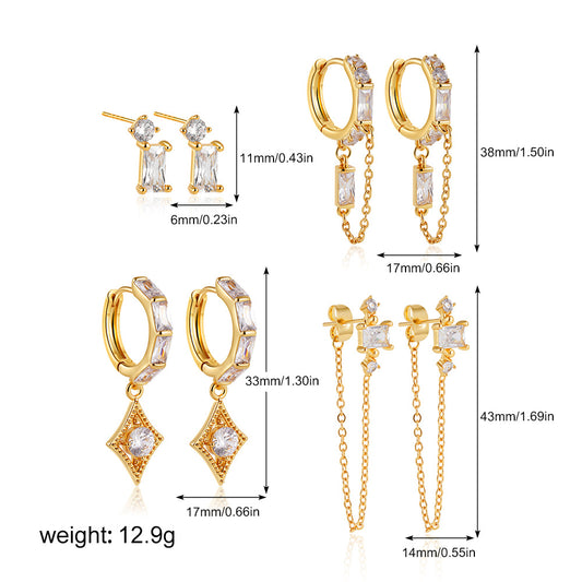 Gold Tone Crystal Drop & Hoop Earring Set