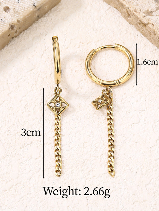 Gold Dangle Drop Hoop Earrings with Link