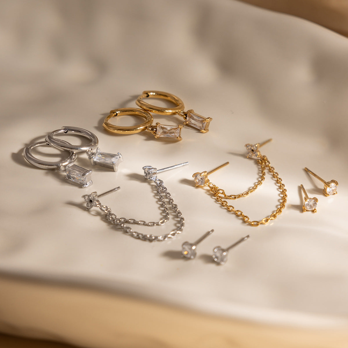 CZ Layered Chain Ear Stack Set
