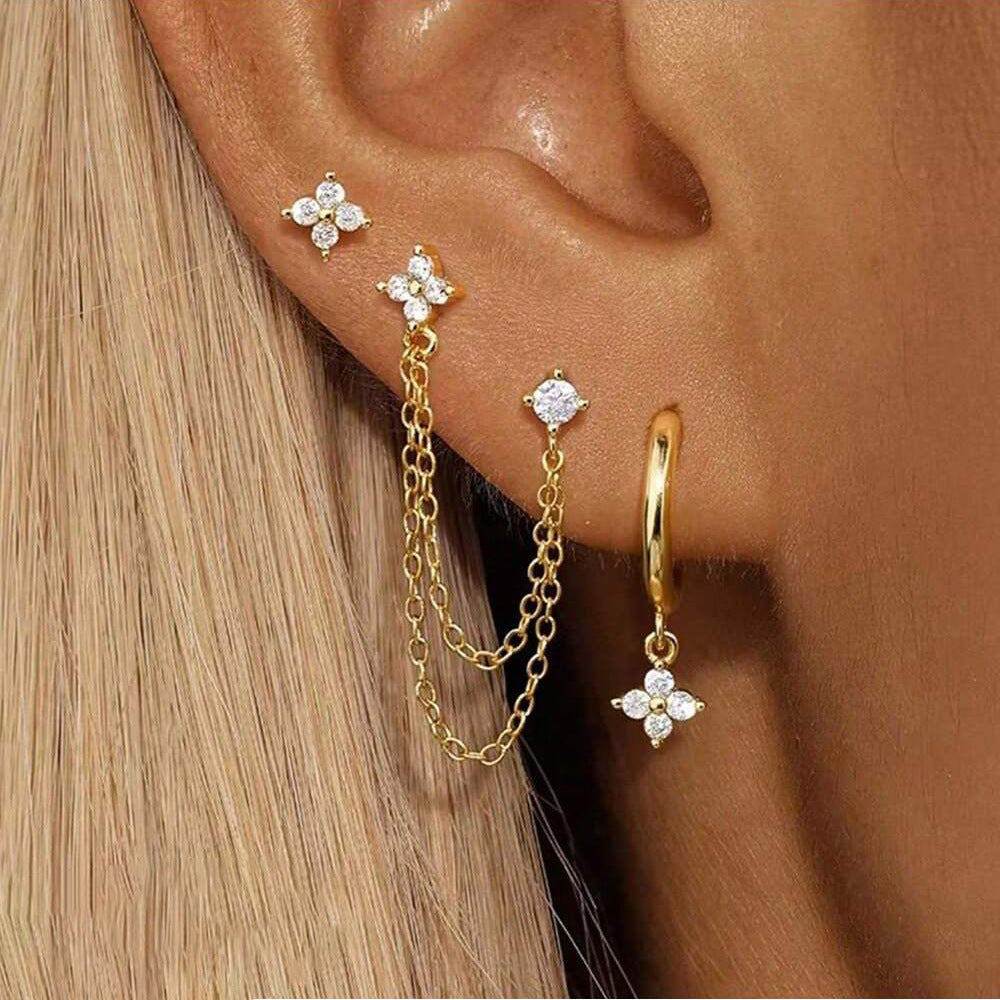 Floral Chain Ear Stack Earring Set