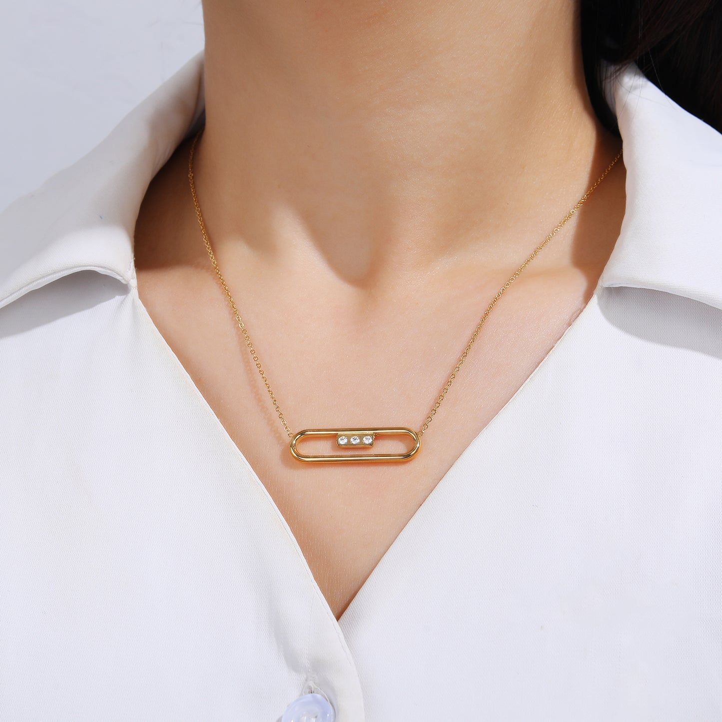 Gold Pendant Necklace with CZ