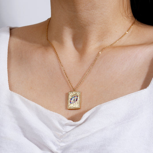 Evil Eye Square Pendant Necklace with cz(Multicolored)