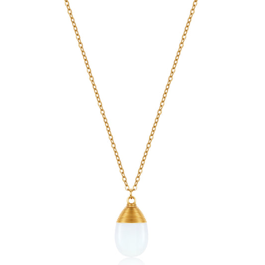 Wire Wrapped Gemstone Teardrop Pendant Gold Layering Necklace