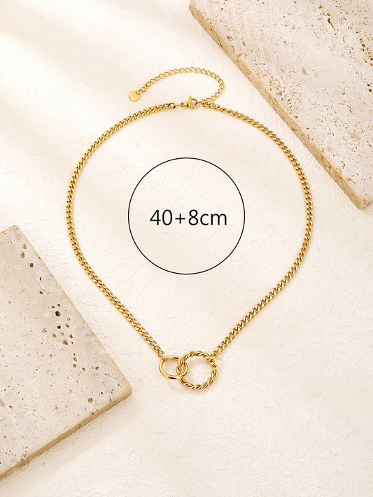 Gold Interlocking Twisted Rings Curb Chain Necklace