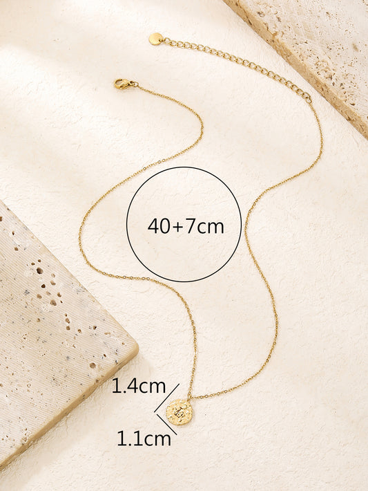 Minimalist Gold Hammered Initial Coin Pendant Necklace