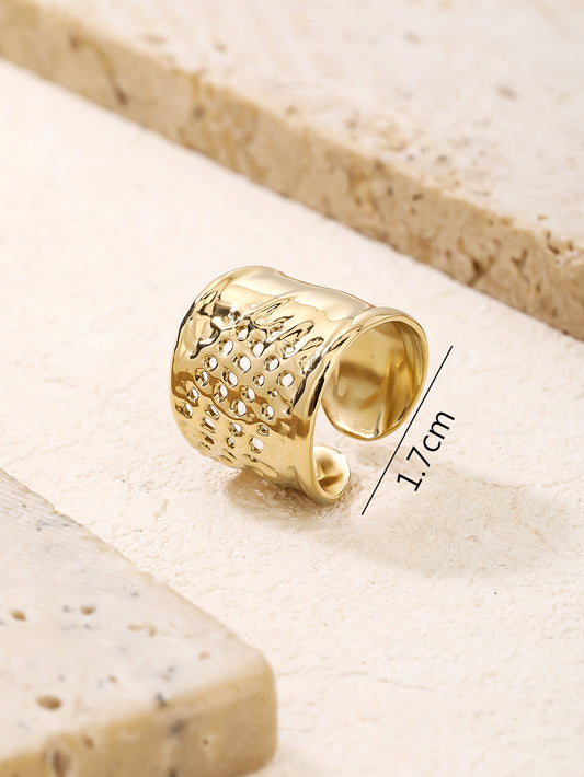 Gold Wide Hammered Cutout Adjustable Statement Ring