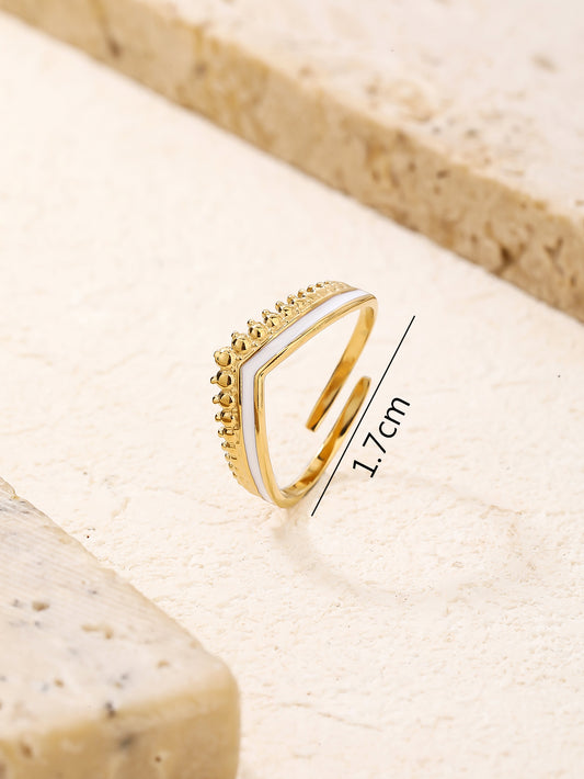 Minimalist Gold White Enamel Chevron Stacking Ring