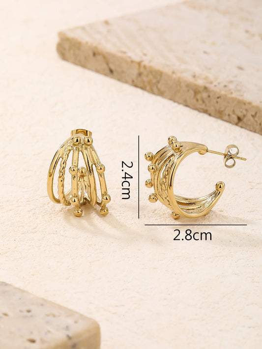 Chunky Gold Multi-Layer Beaded Half Hoop Earrings