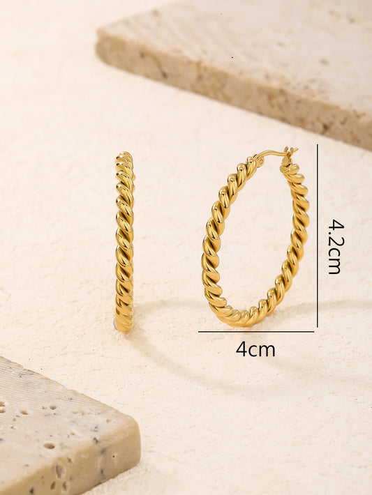 18K Gold Plated Twisted Rope Hoop Earrings