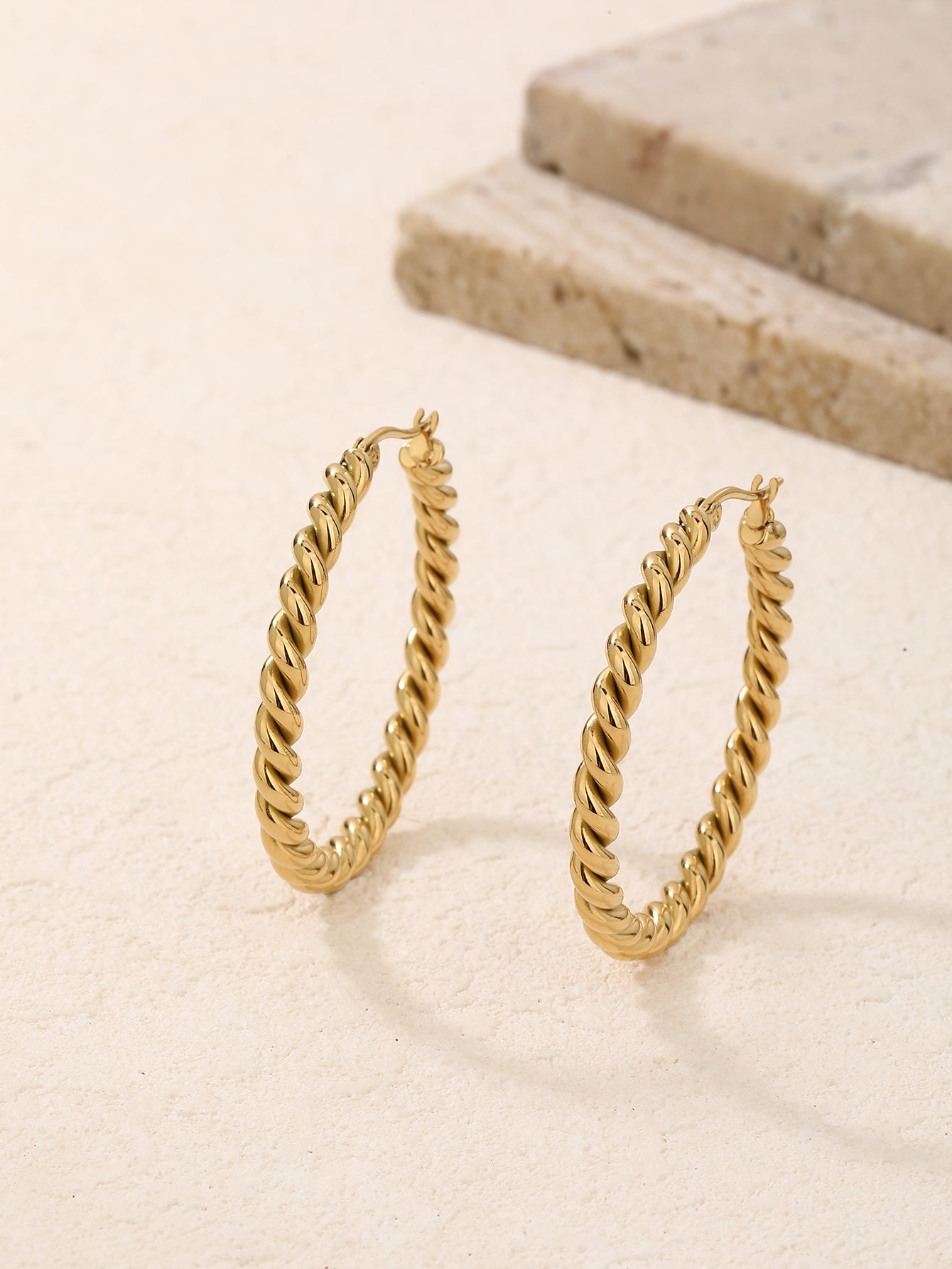 18K Gold Plated Twisted Rope Hoop Earrings