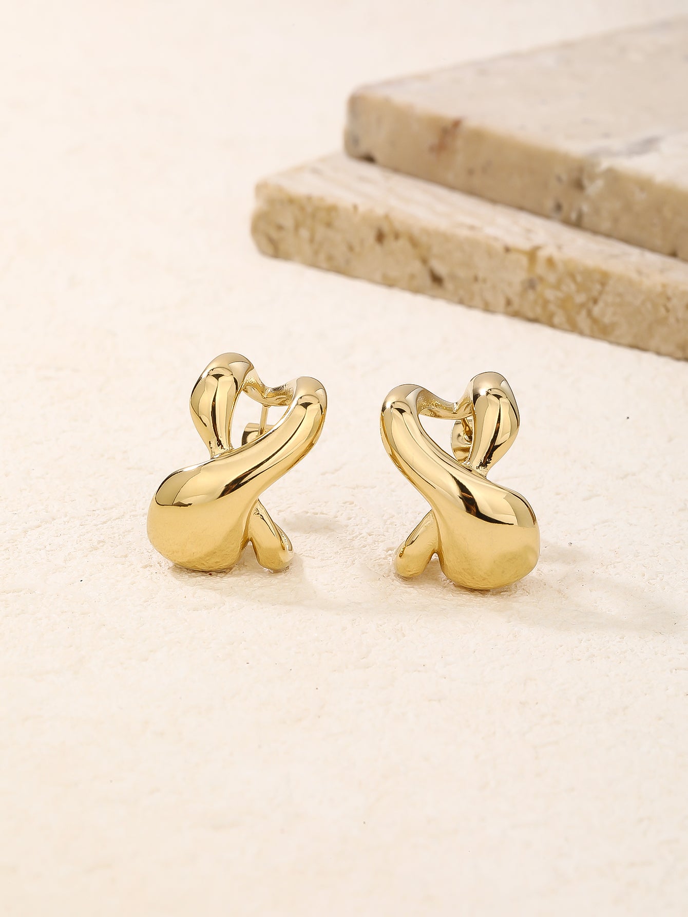 Chunky Gold Twisted Abstract Knot Stud Earrings
