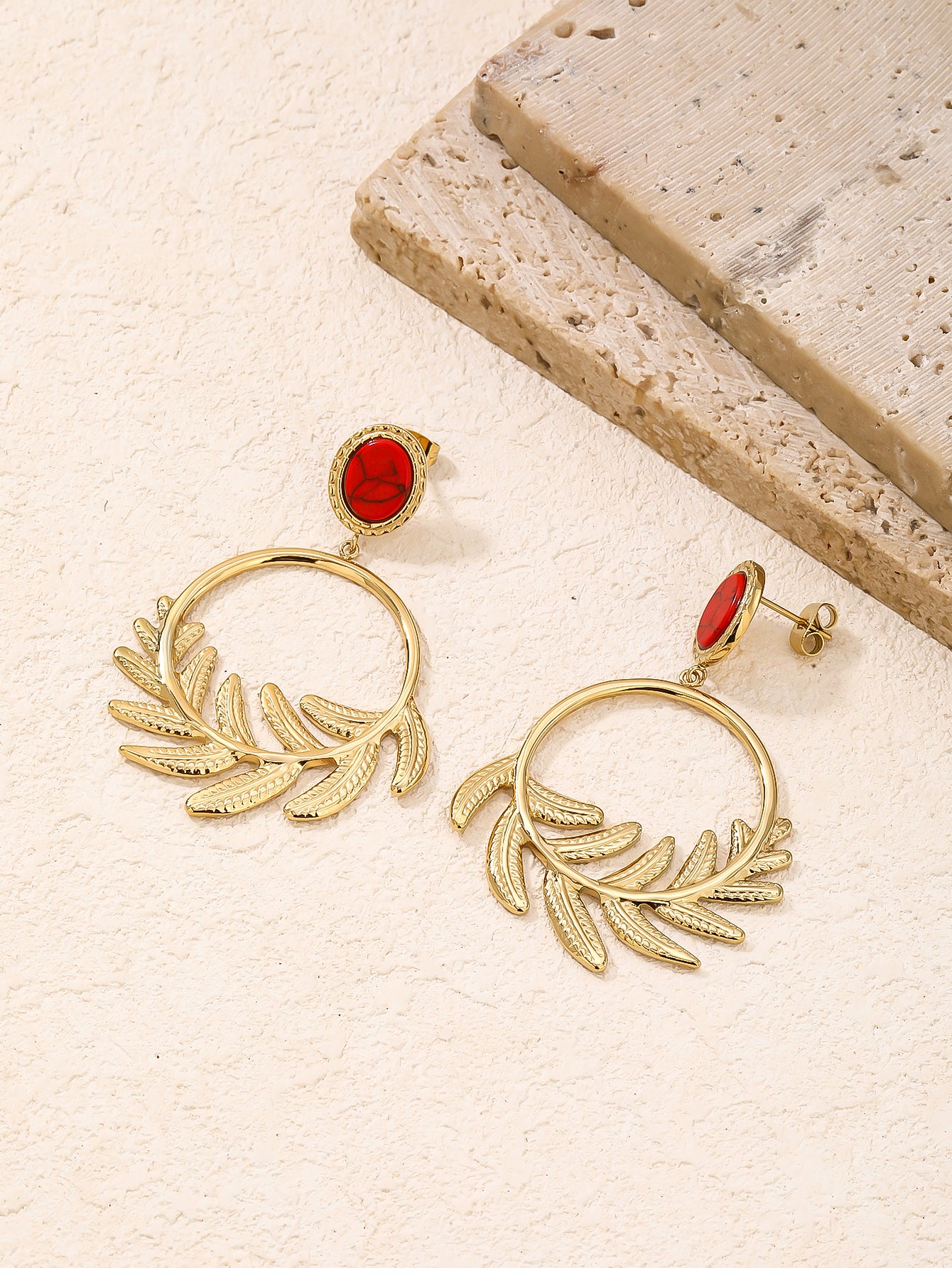 Fern Leaf Dangle Drop Hoop Earrings
