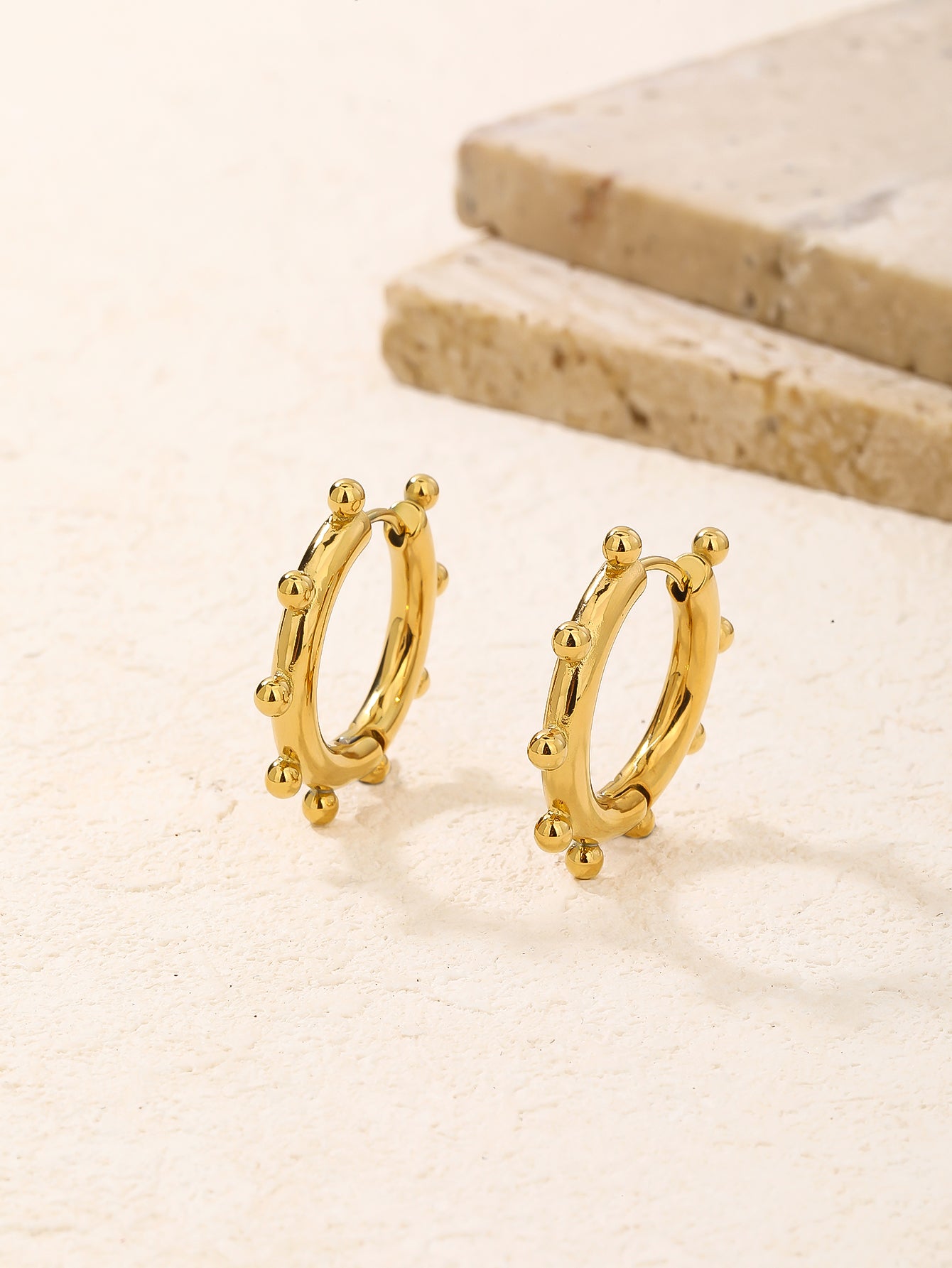 Chunky Gold Beaded Statement Hoop Earrings