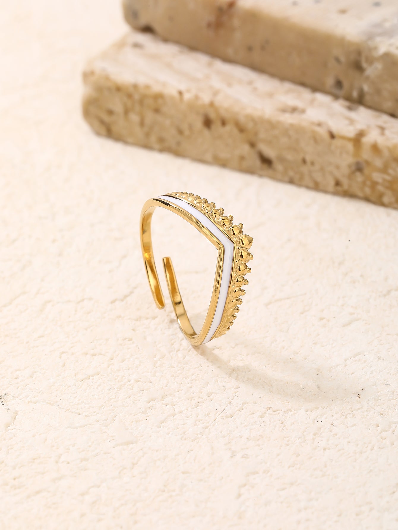 Minimalist Gold White Enamel Chevron Stacking Ring
