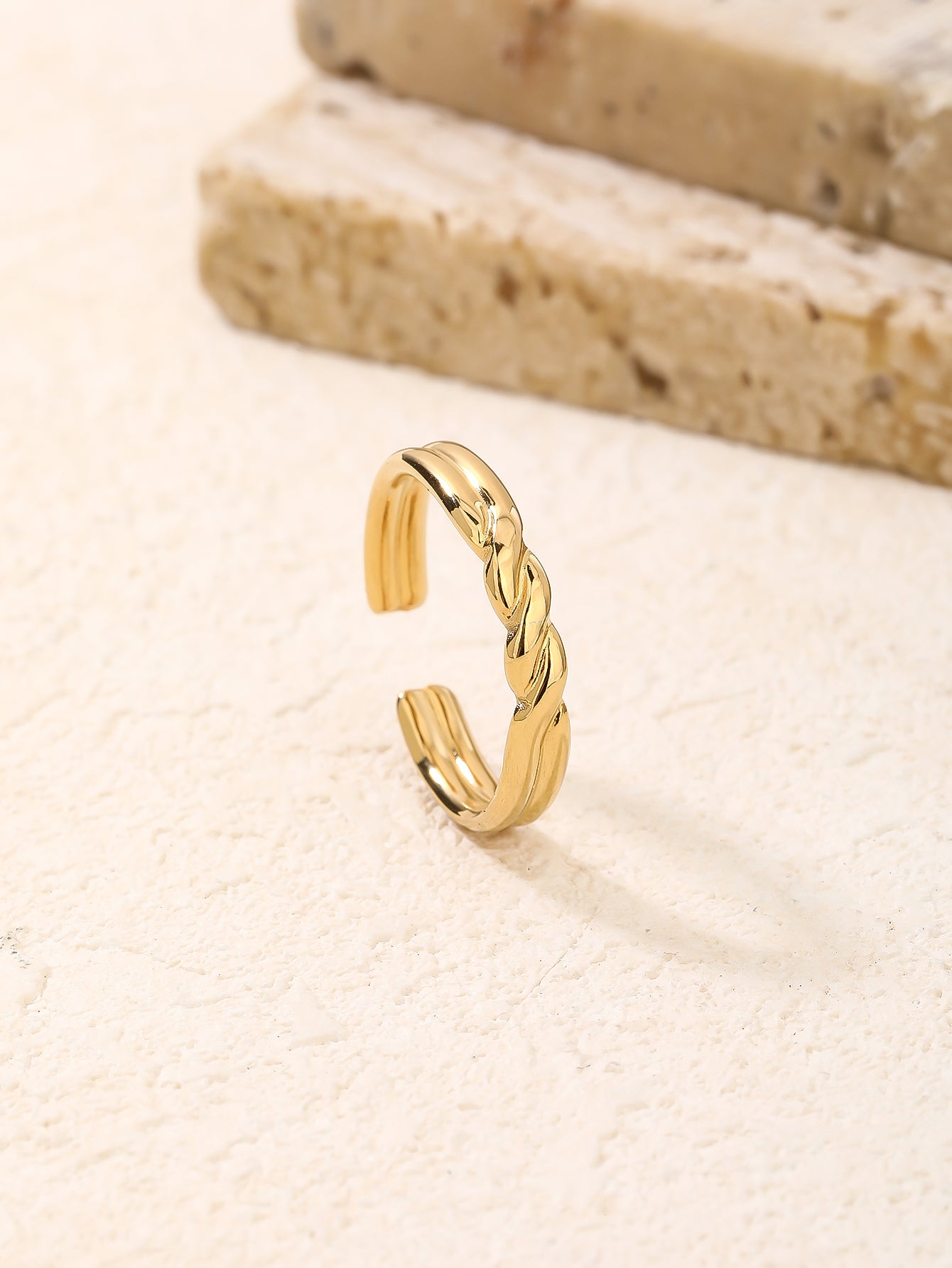 Minimalist Gold Twisted Croissant Adjustable Stacking Ring