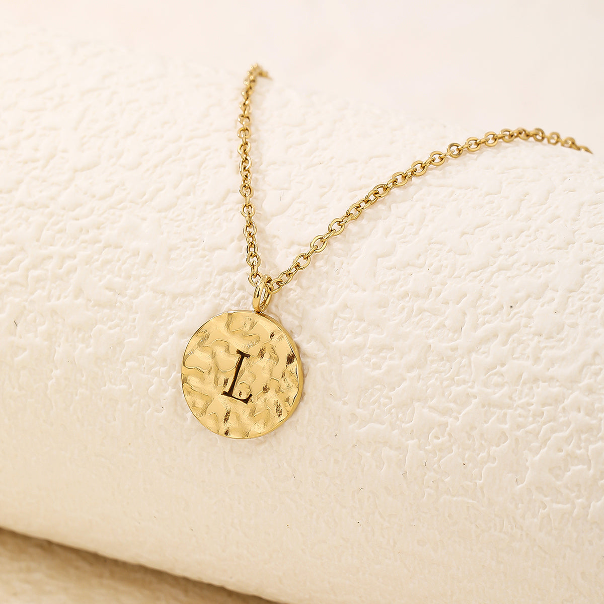 Minimalist Gold Hammered Initial Coin Pendant Necklace