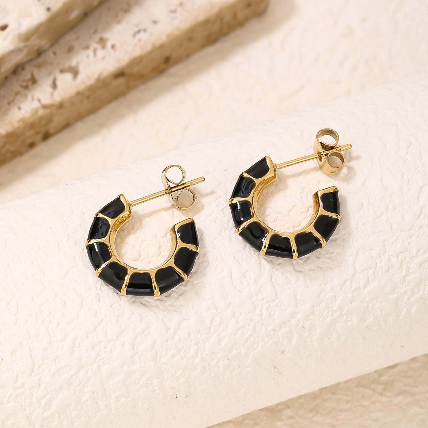 Enamel Gold Hoop Earrings for Women