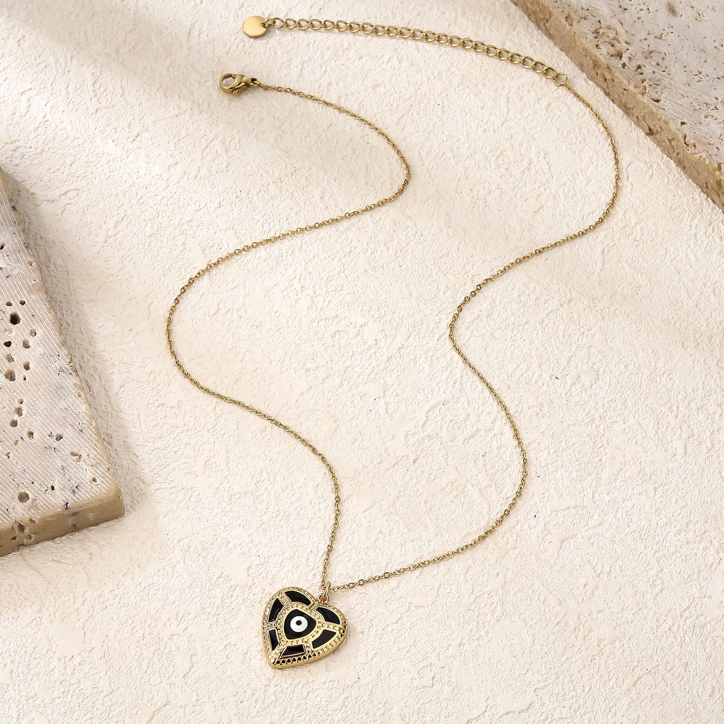 Black Evil Eye Heart Pendant Necklace