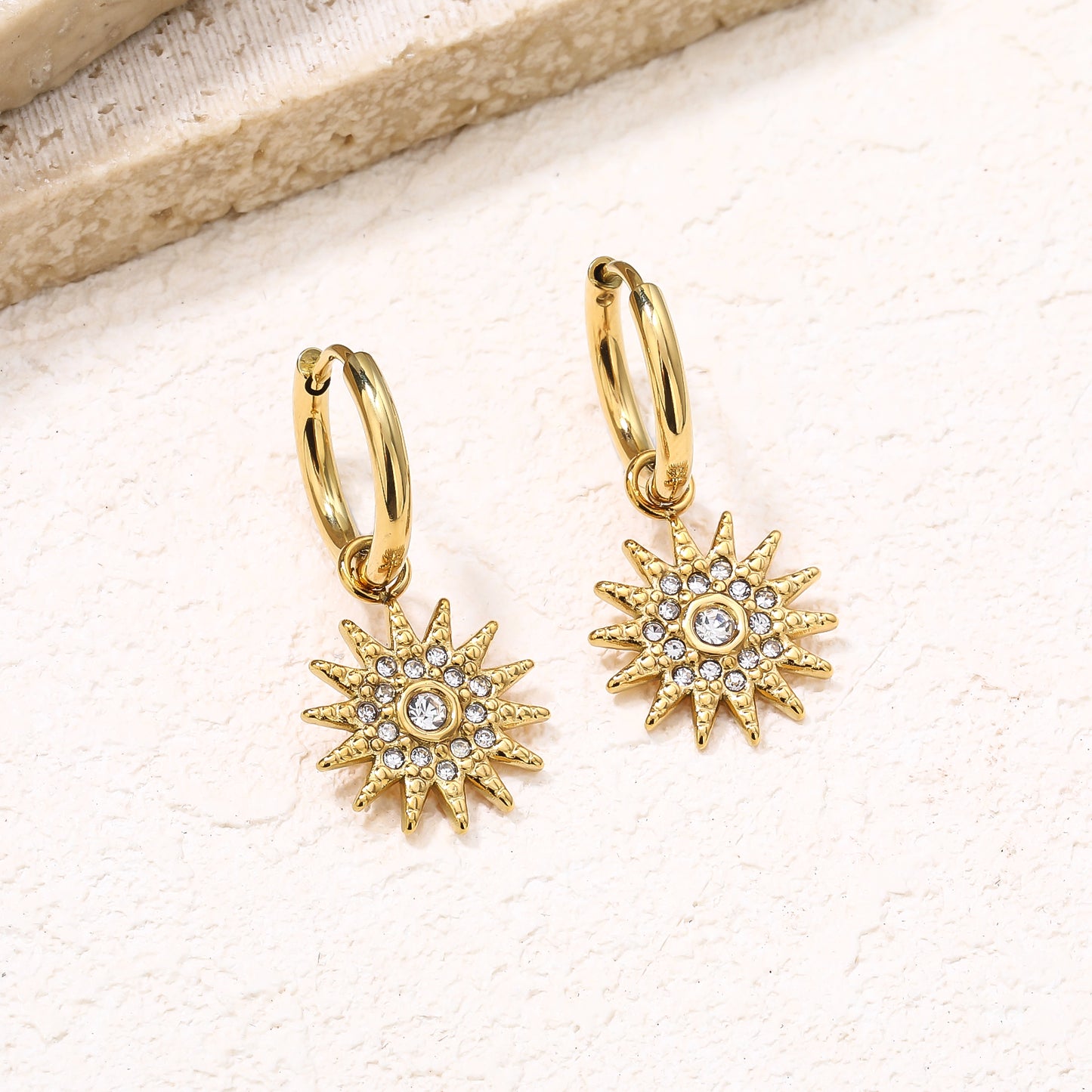 Sun Dangle Drop Earrings with CZ