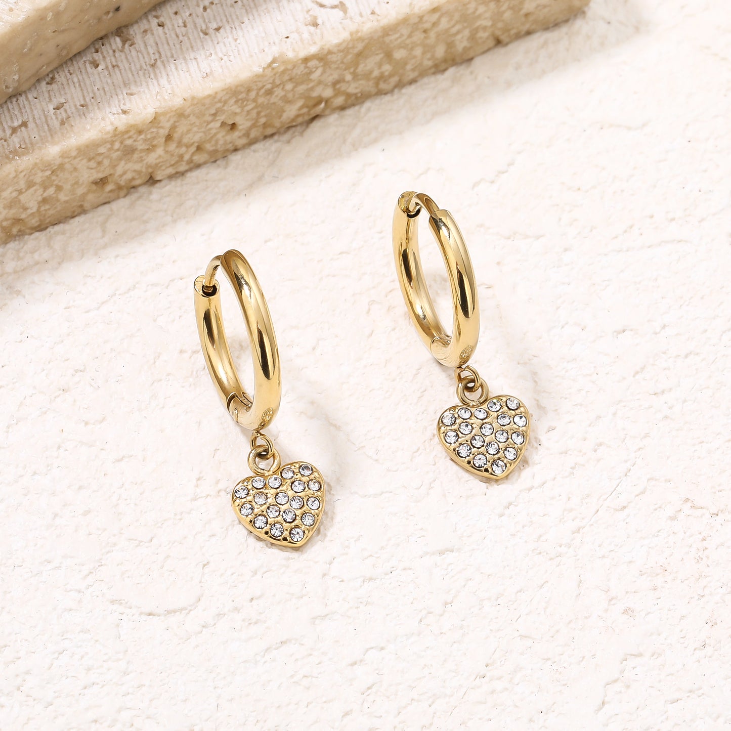 Heart with CZ Dangle Drop Earrings