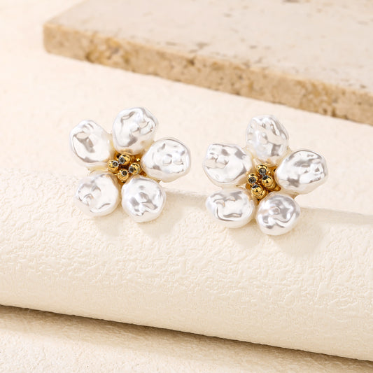 Baroque Pearl Flower Stud Earrings