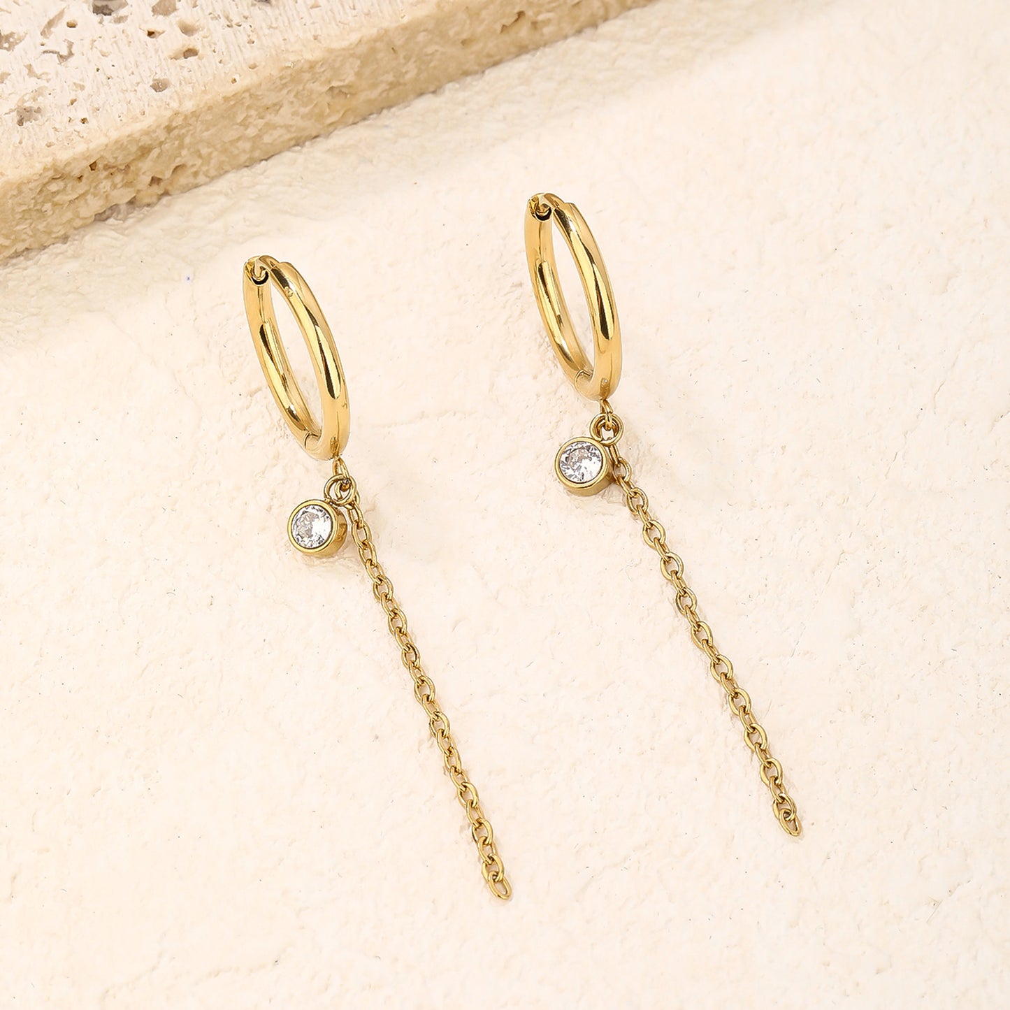 Tiny Huggie Hoop Chain Earrings with CZ