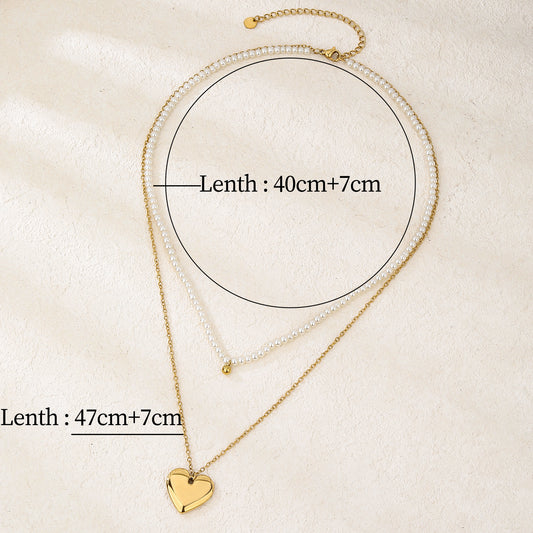 Layered Pearl Heart Pendant Necklaces