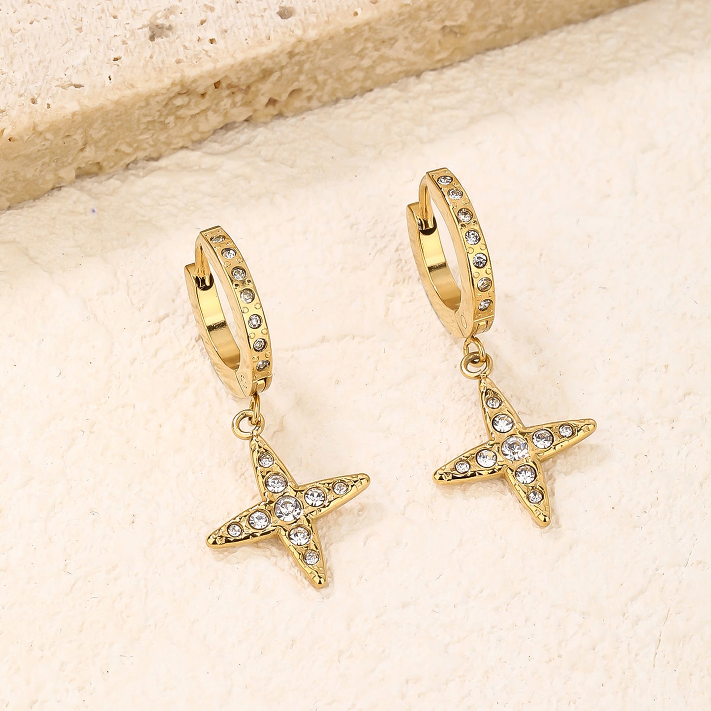 Cross Star Pendant Hoop Earring