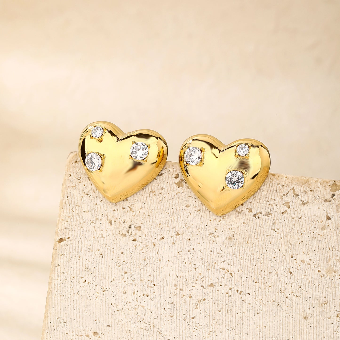 Heart Stud Earrings with CZ