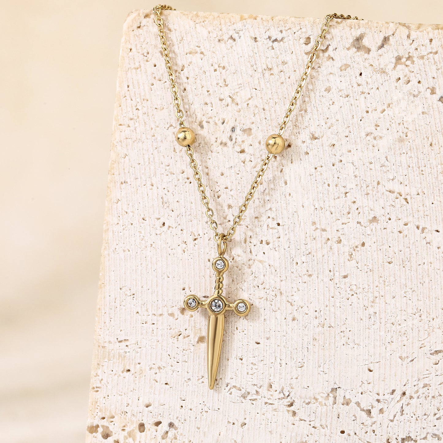 Cross Pendant Necklace with Chunky Hoop Earrings with Cubic