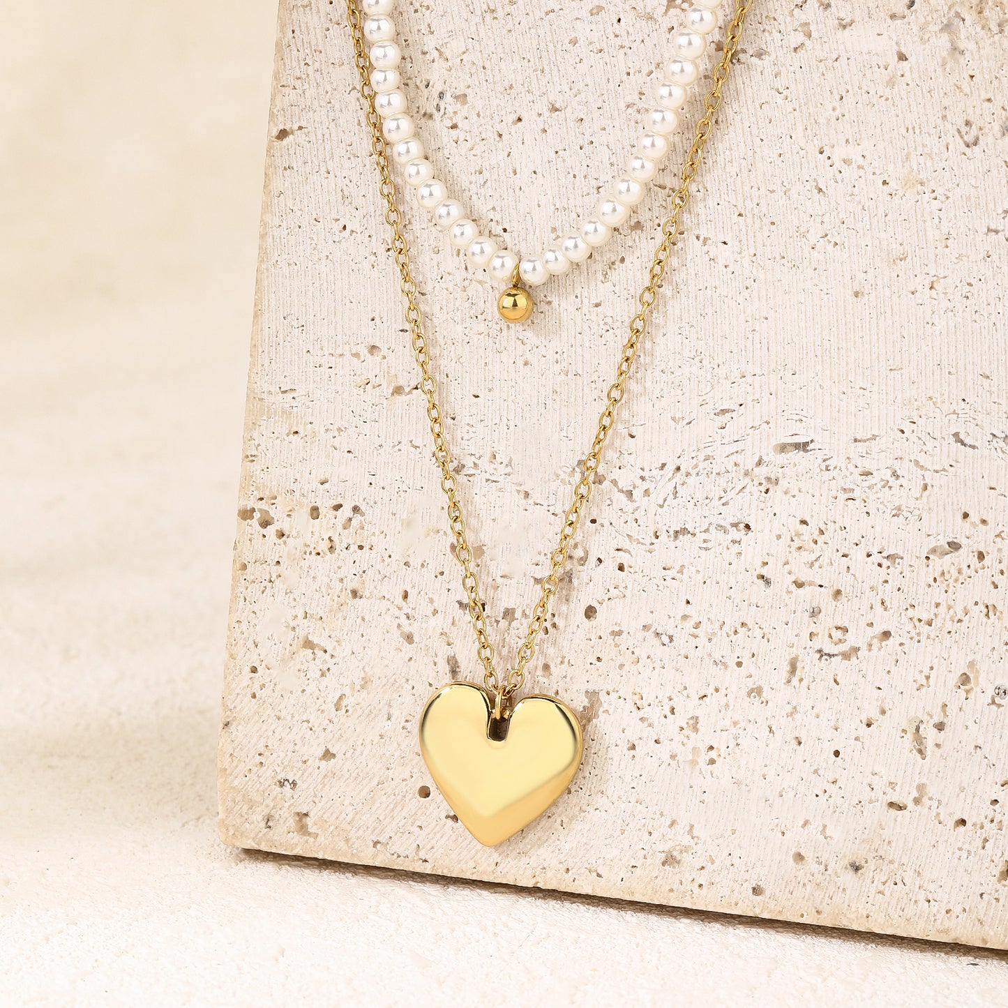 Layered Pearl Heart Pendant Necklaces