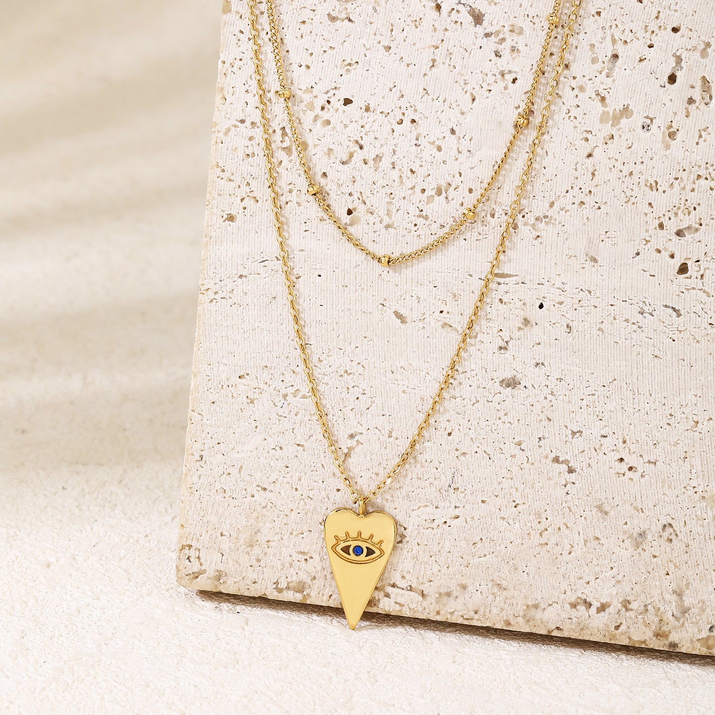 Layered Bead Evil EyeHeart Pendant Necklaces