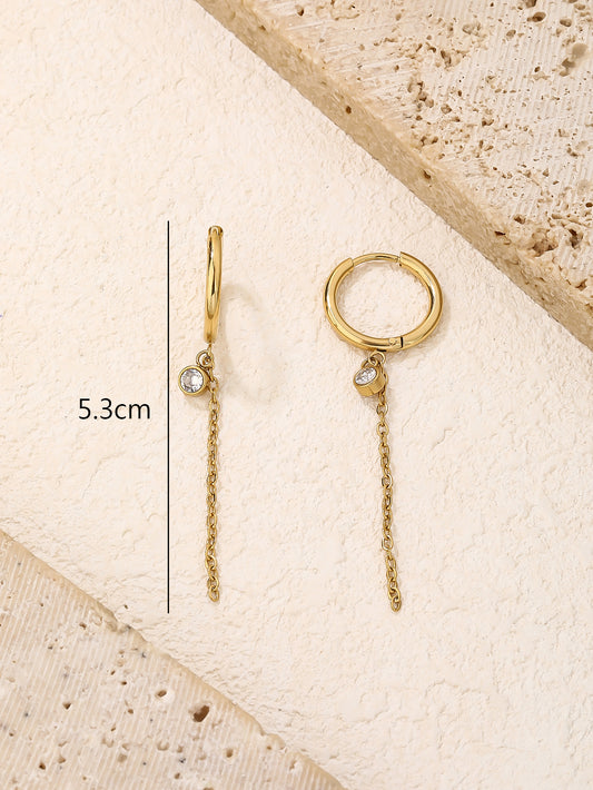 Tiny Huggie Hoop Chain Earrings with CZ
