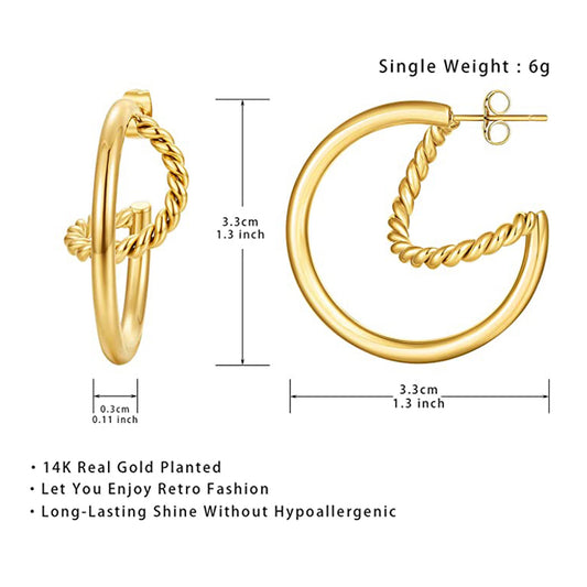 Chunky Gold Twisted Croissant Open Hoop Earrings