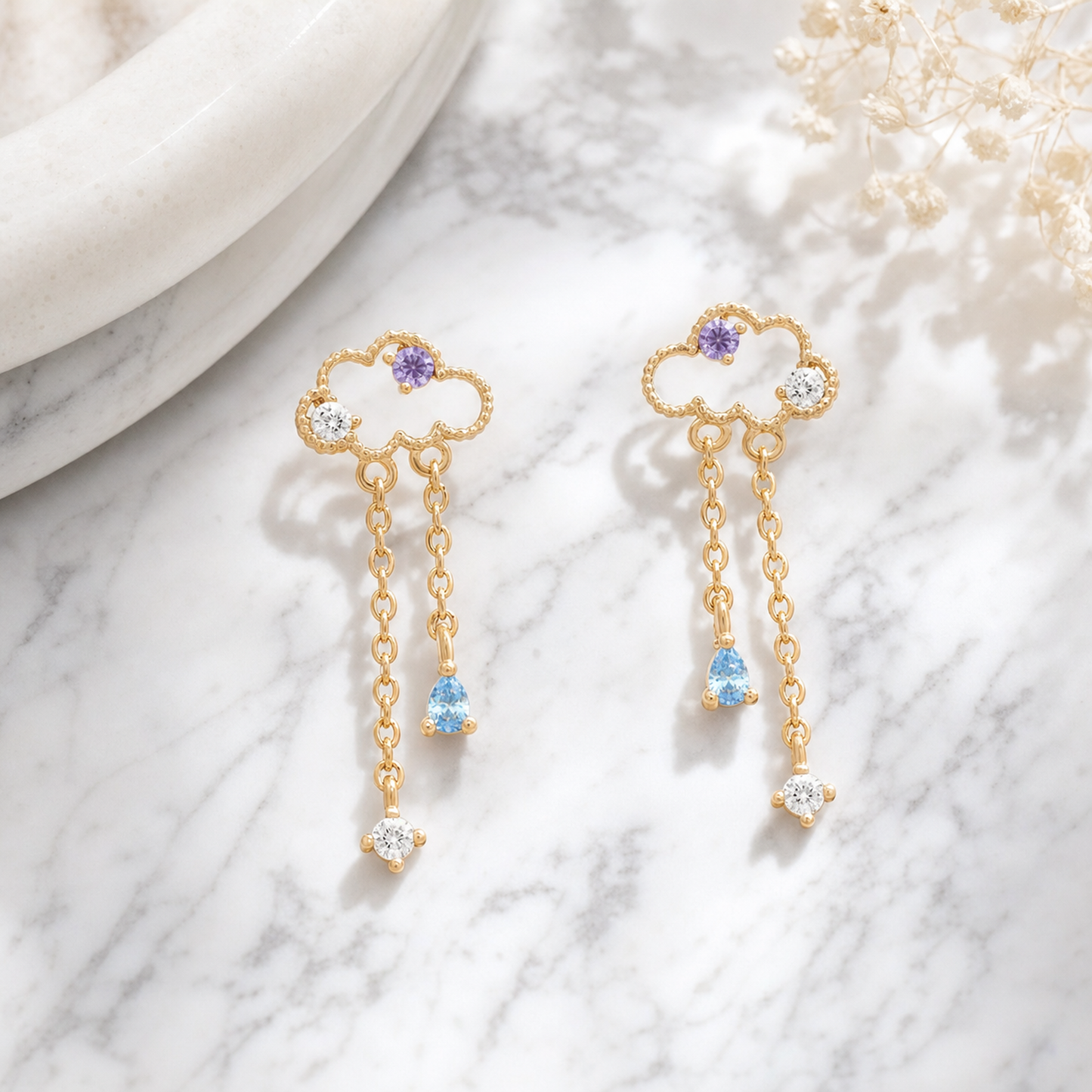Cubic Zirconia Cloud Chain Drop Earrings