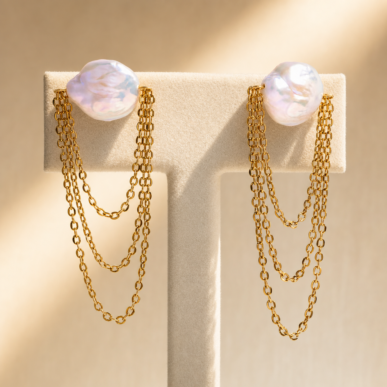 Pearl Layered Chain Drop Earrings