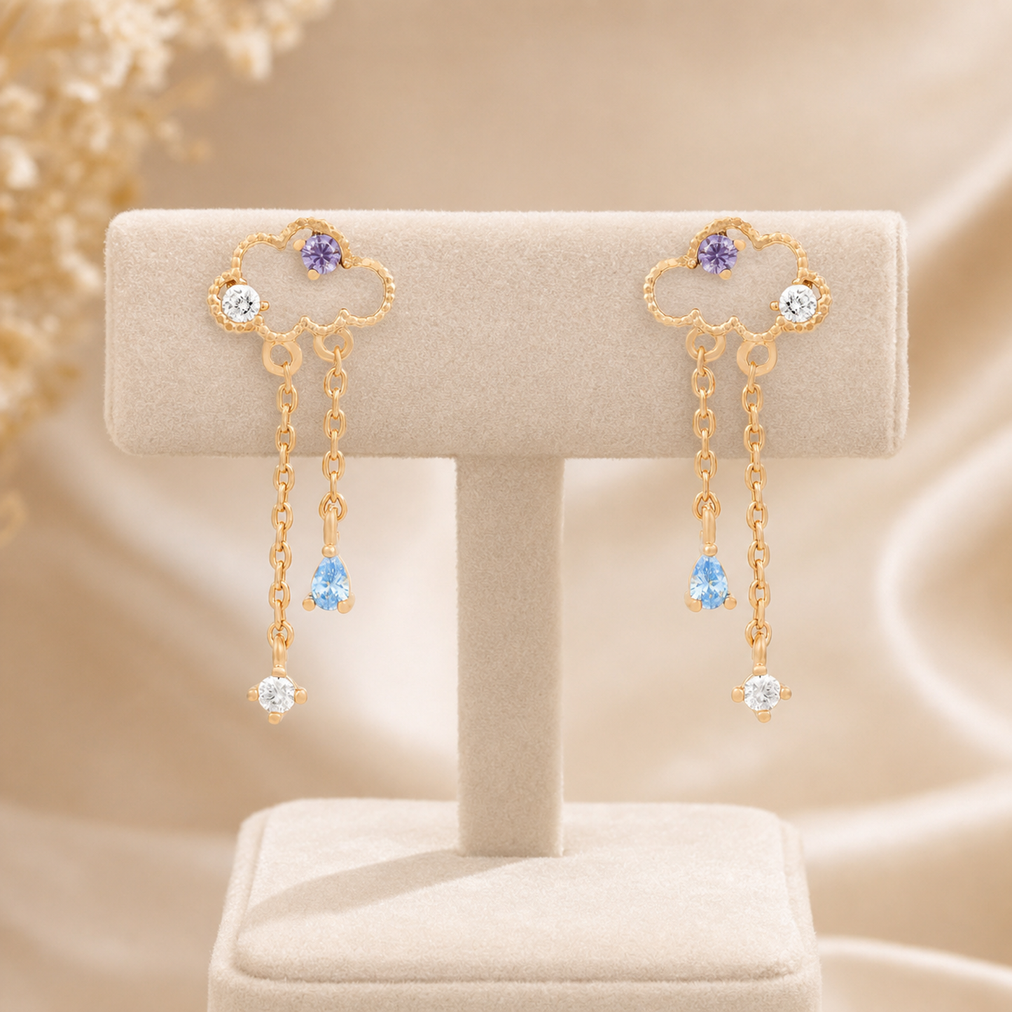 Cubic Zirconia Cloud Chain Drop Earrings