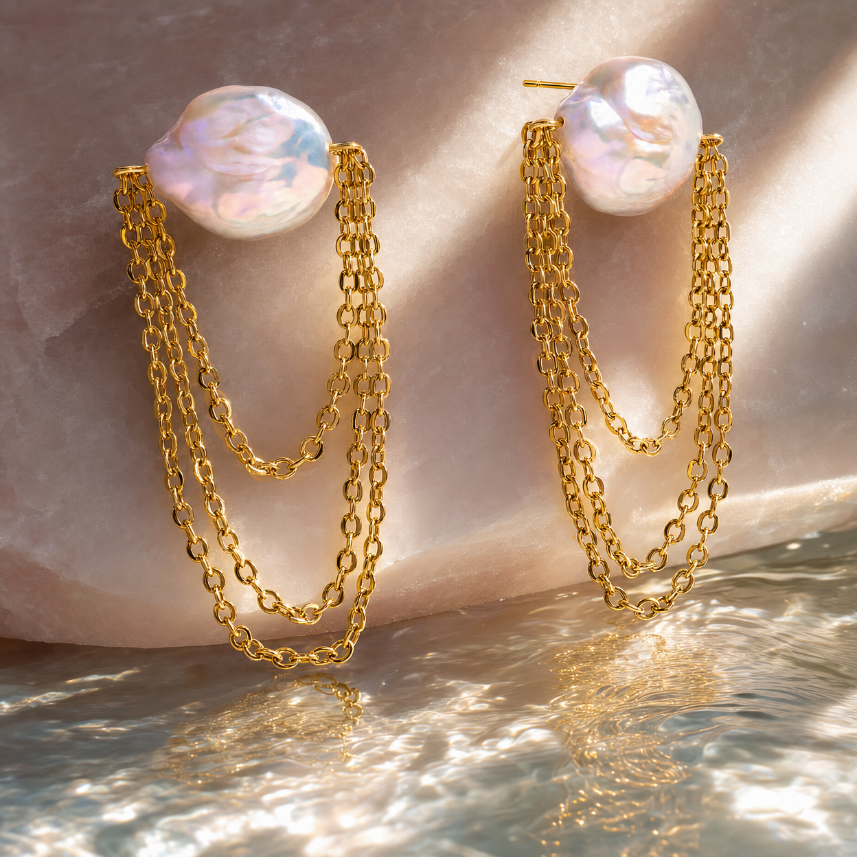 Pearl Layered Chain Drop Earrings