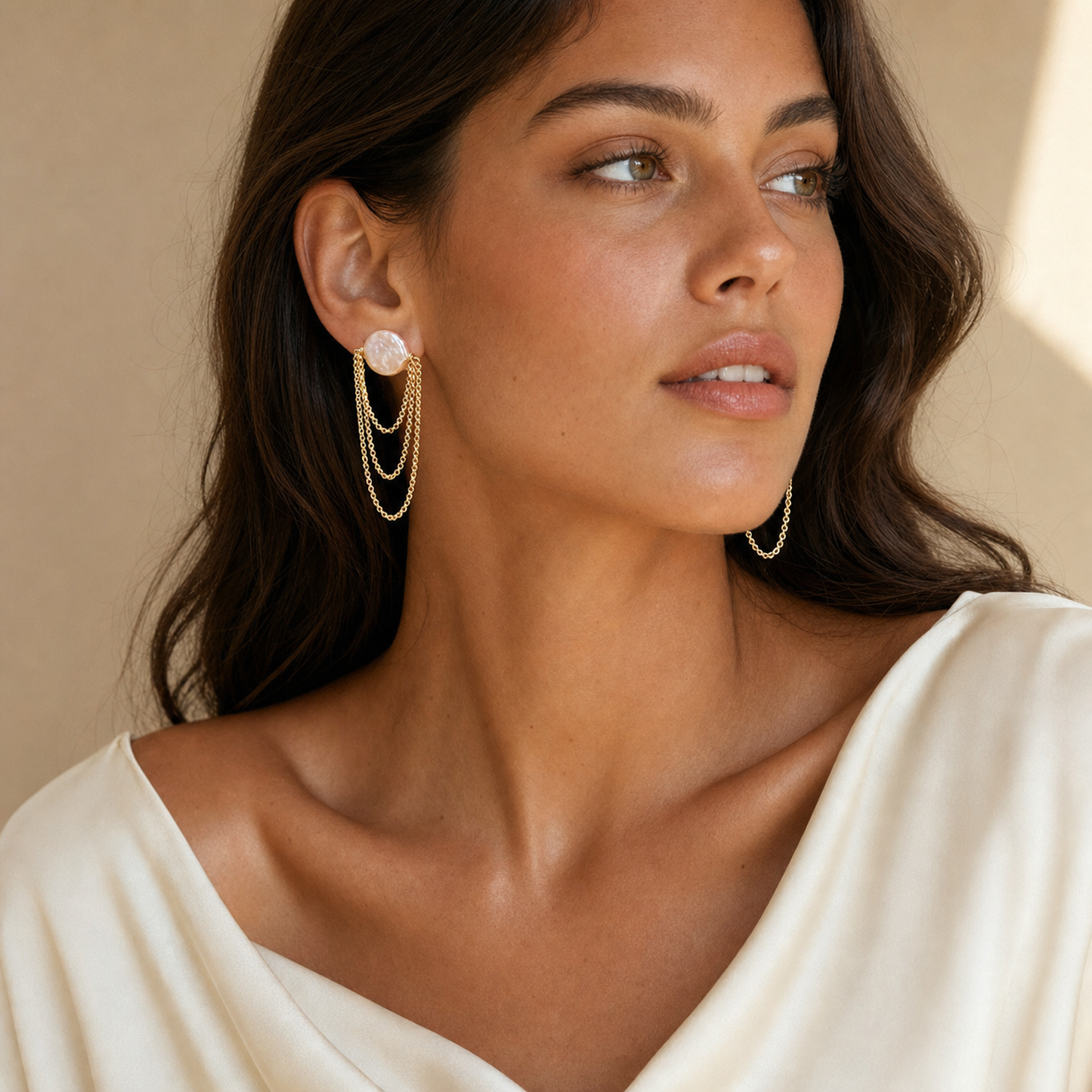 Pearl Layered Chain Drop Earrings