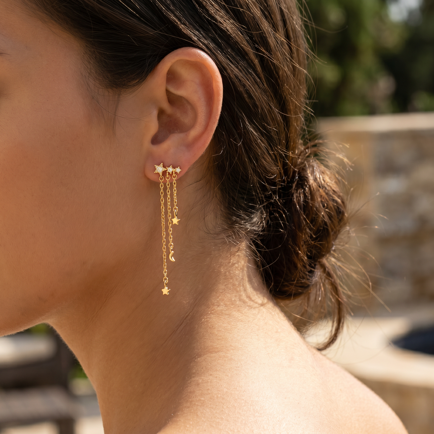 Celestial Star & Moon Chain Drop Earrings