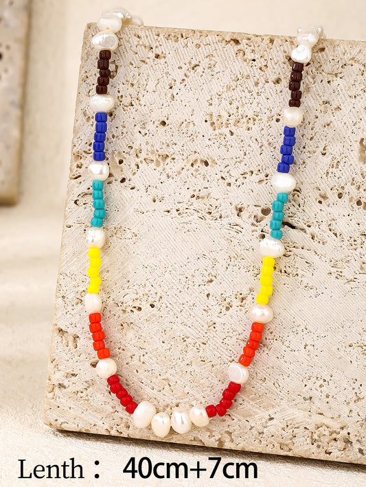 Baroque Pearl Necklace with Colorful Beads