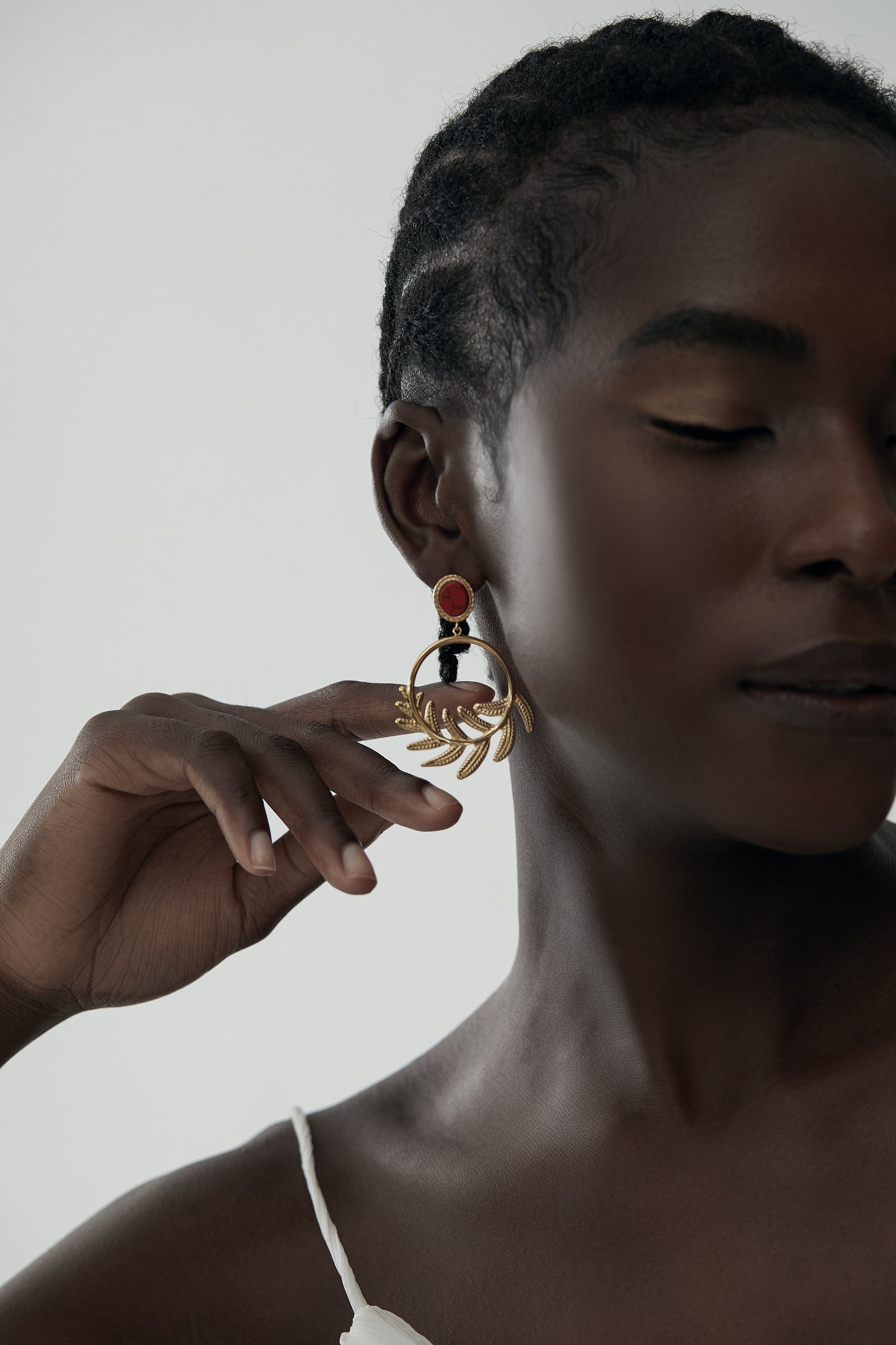 Fern Leaf Dangle Drop Hoop Earrings