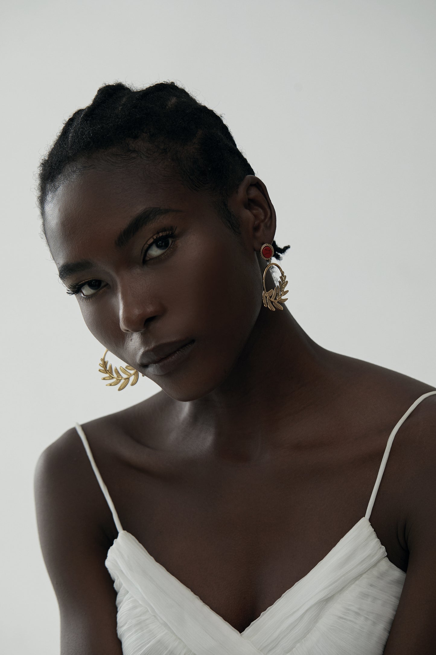 Fern Leaf Dangle Drop Hoop Earrings