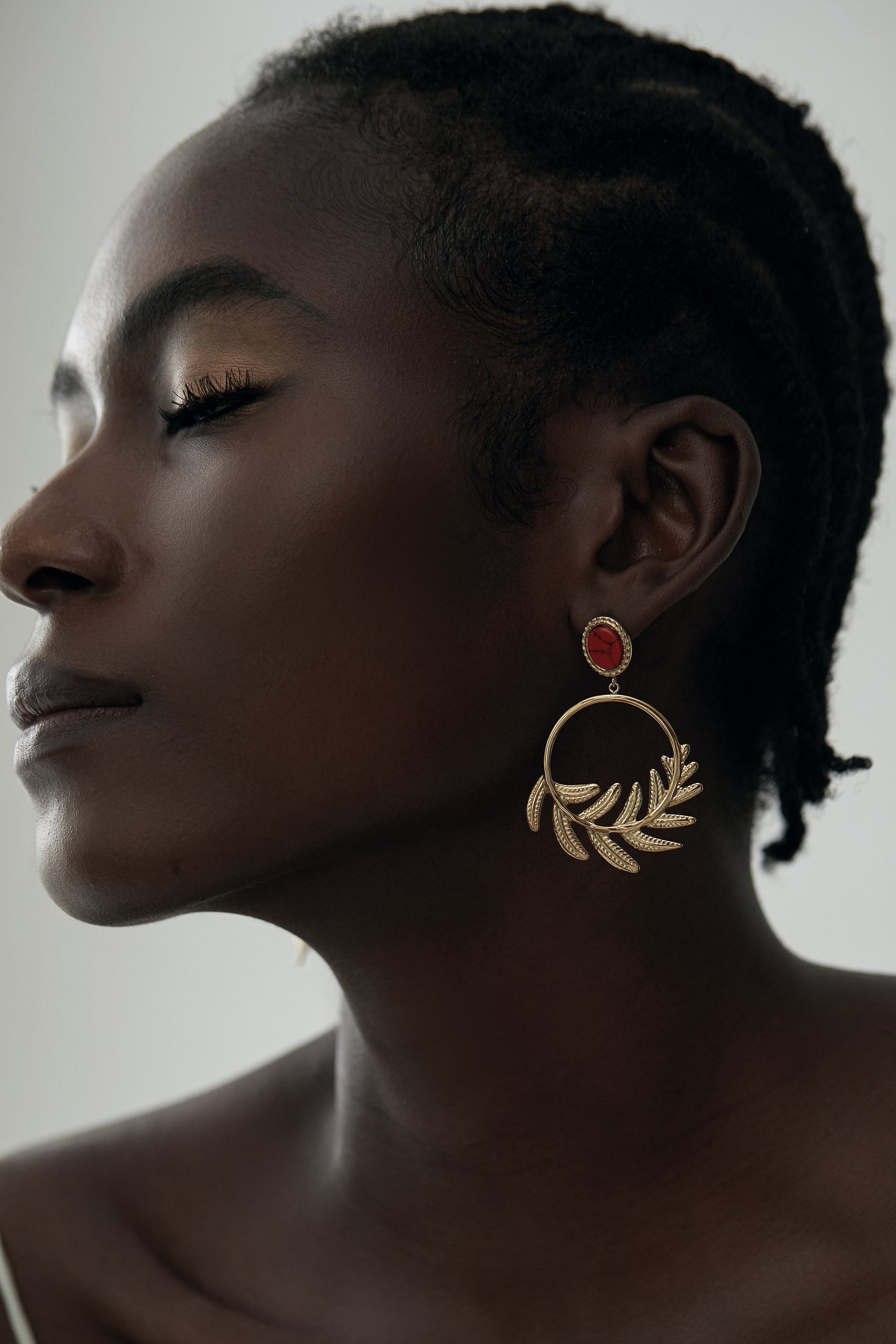 Fern Leaf Dangle Drop Hoop Earrings