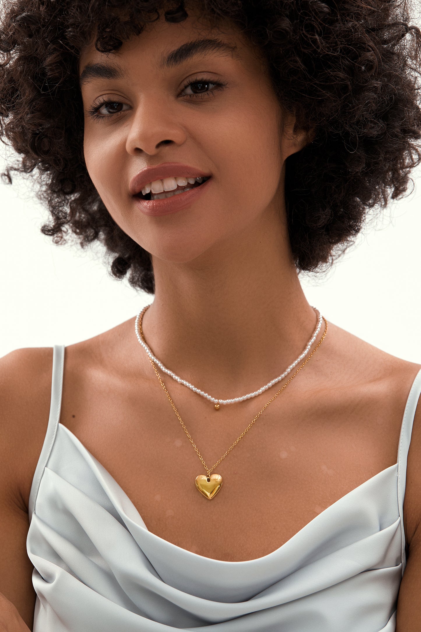 Layered Pearl Heart Pendant Necklaces