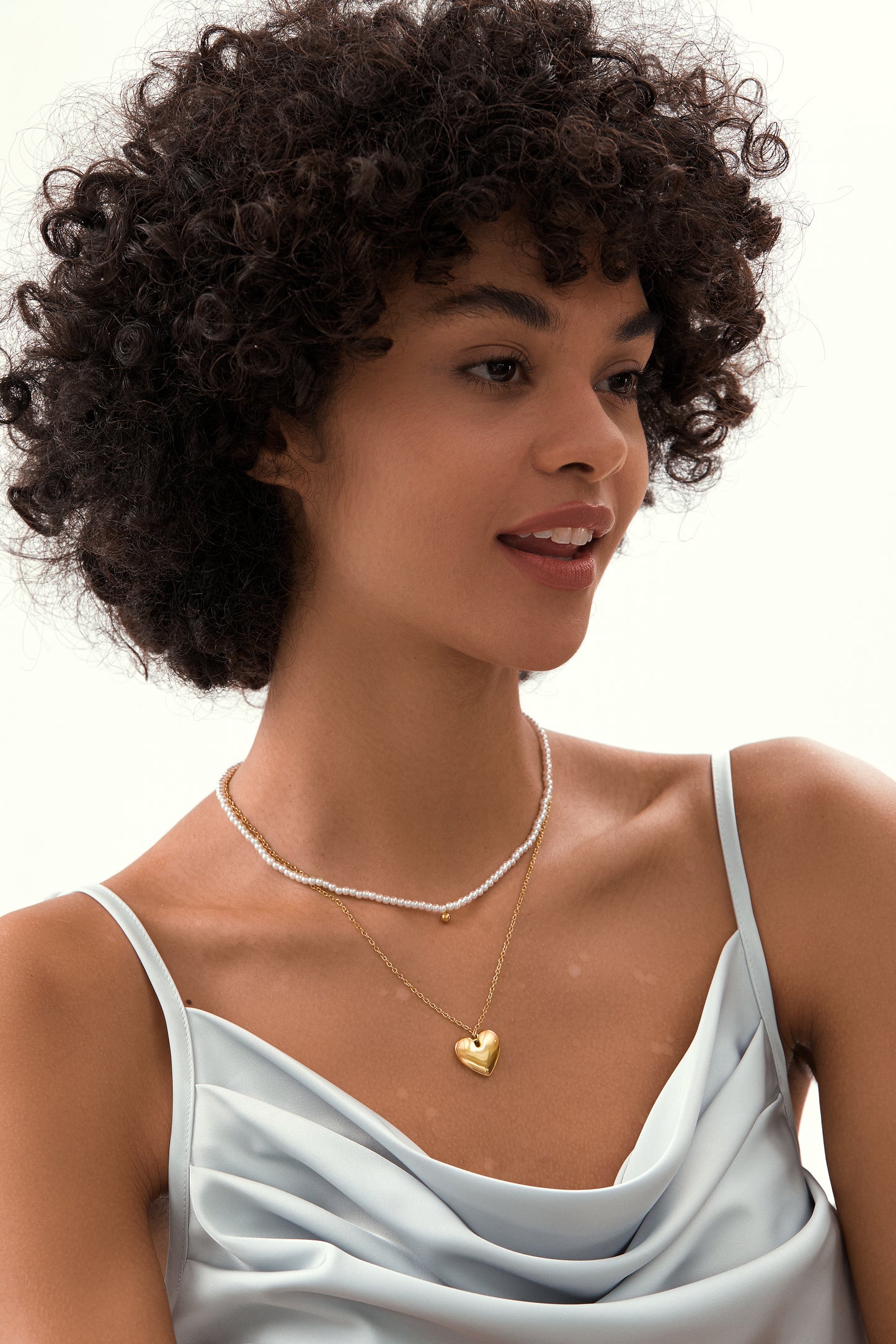 Layered Pearl Heart Pendant Necklaces