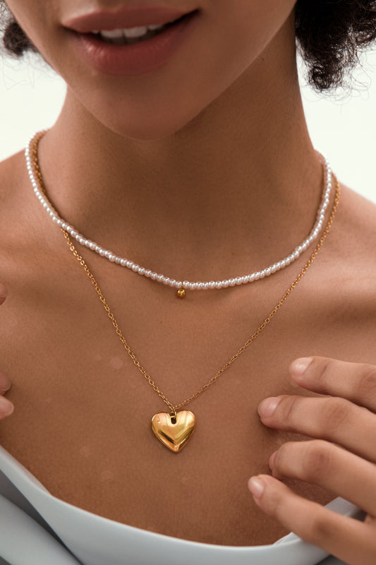 Layered Pearl Heart Pendant Necklaces