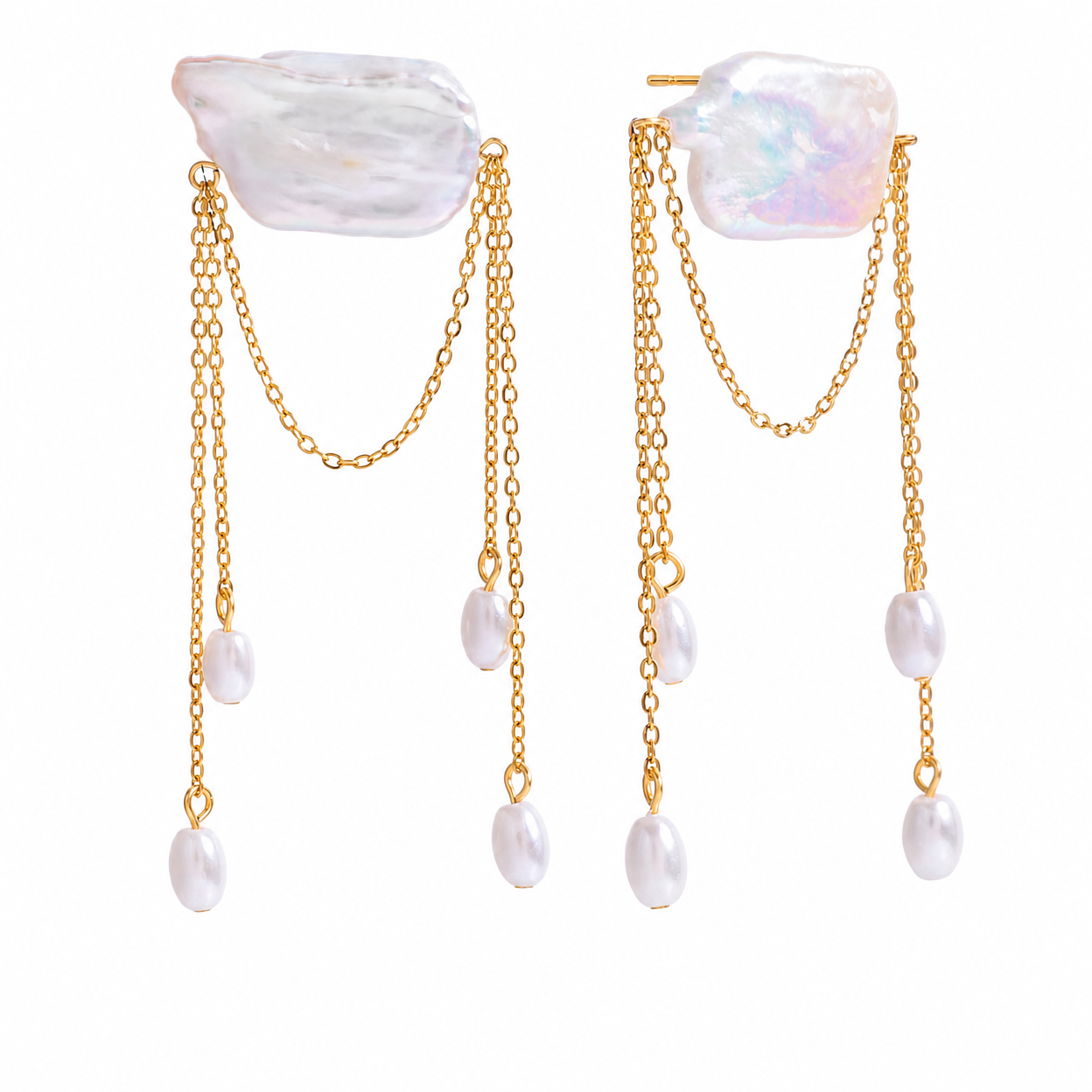 Pearl Layered Chain Drop Earrings